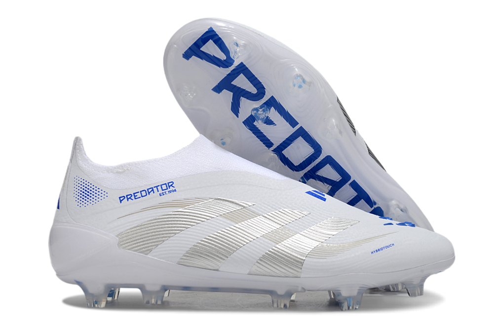 adidas Predator Elite FG — White/Blue Laceless