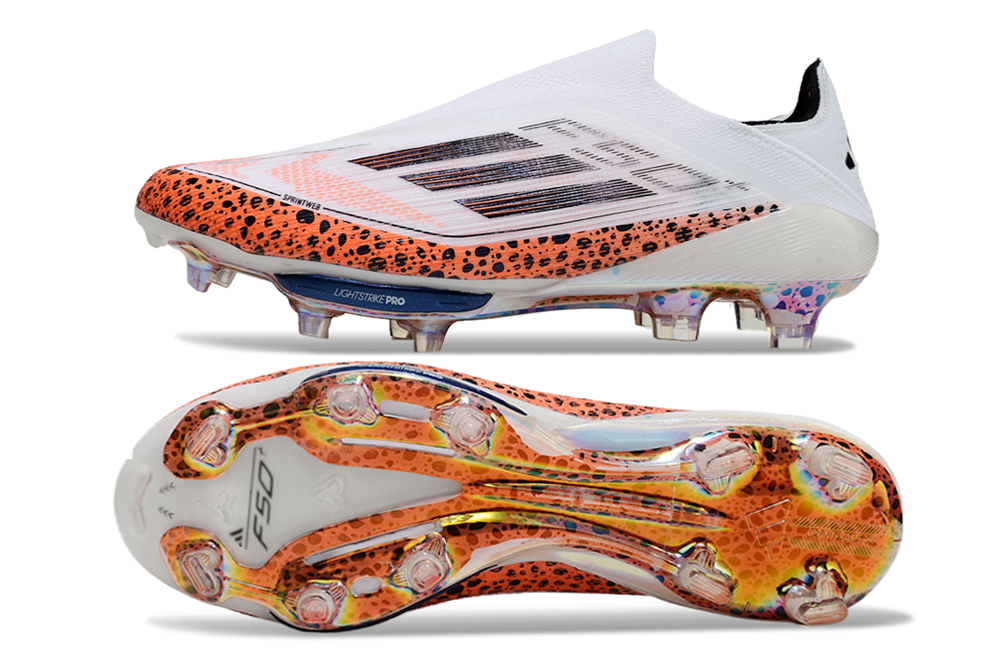 adidas F50 Elite FG — White/Orange Leopard