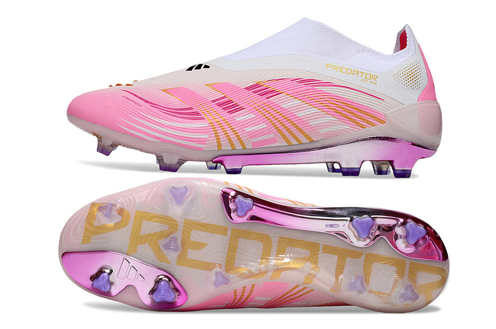adidas Predator Elite FG — White/Pink/Gold Laceless