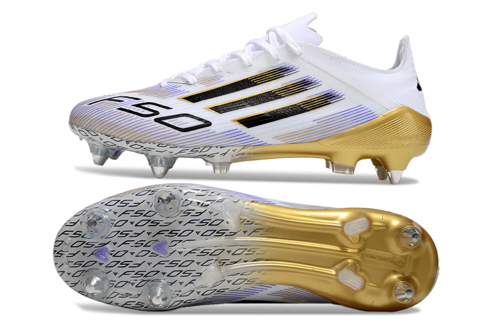 adidas F50 Adizero SG — White/Gold/Purple