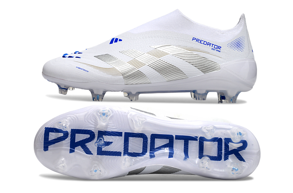 adidas Predator Elite FG — White/Blue Laceless