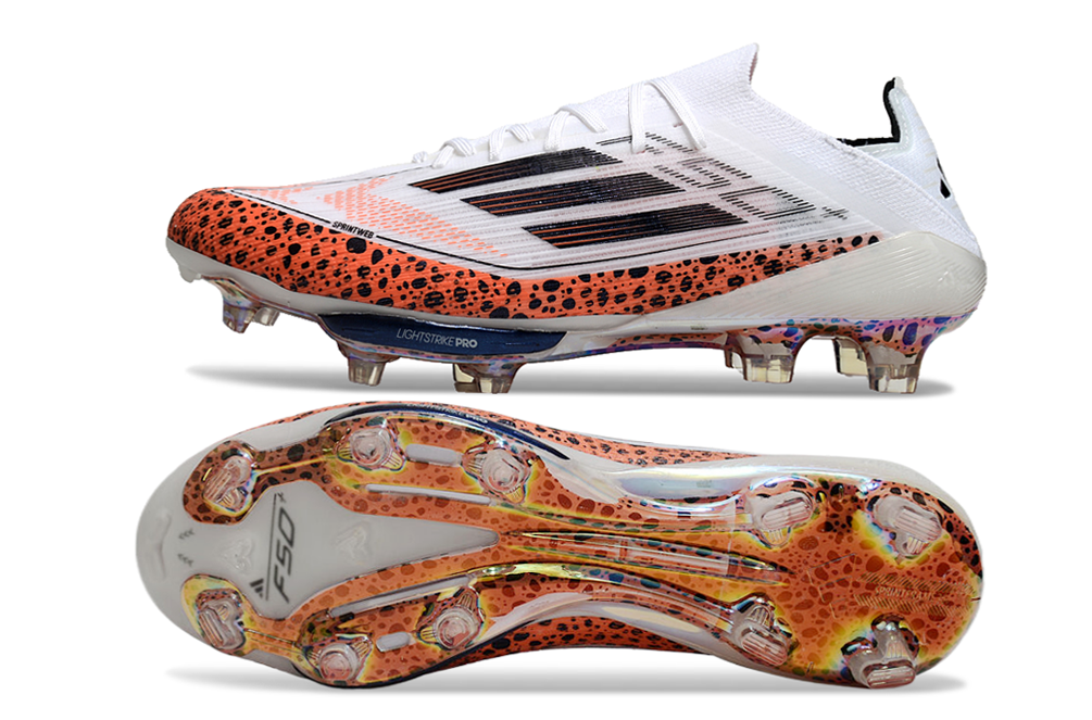 adidas F50 FG — White/Orange Leopard